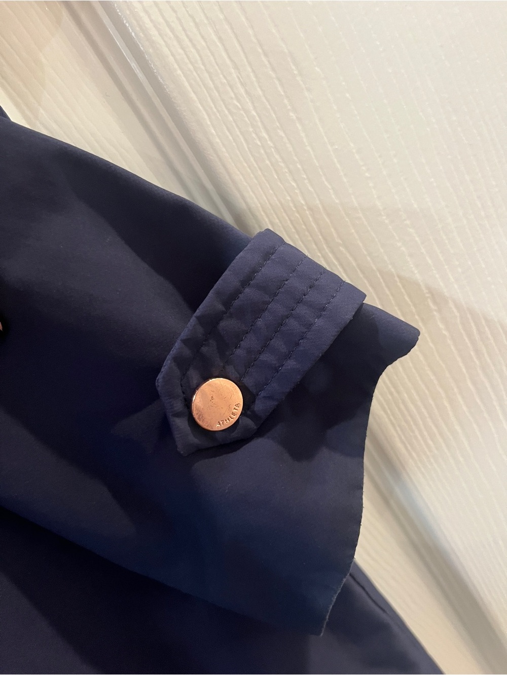 Athleta Navy Blue Hooded Rain Jacket with Rose Gold Zippers - Picture 4 of 5